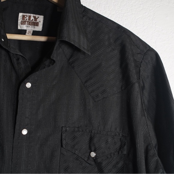 Ely Cattleman Western Pearl Snap Shirt Men L 16.5 Black Stripe Short Sleeve - Picture 5 of 9